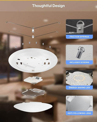 Sunco 12 Pack LED Disc Lights Ceiling 6 Inch, Flush Mount Disk Light, Recessed Can Lighting, 1050 LM, 15W (75W Equivalent), Selectable CCT 3000K/4000K/5000K/6000K/6500K, Dimmable, Damp Rated ETL