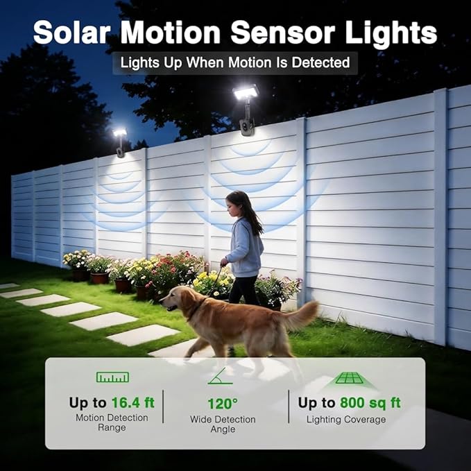 iMaihom Clip On Solar Lights Outdoor with Motion Sensor, 92 LED 600LM Solar Fence Lights, Warm/Neutral/Cool White, 360° Adjustable, IP65 Waterproof Security Light for Deck, Gutter, Porch (1, Black)