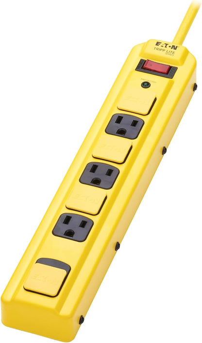 Eaton Tripp Lite Series TLM704SA Heavy Duty Power Strip with Surge Protection, 7 Outlets, 450 Joules, 4ft Cord, Yellow Metal Housing, Under Desk & Wall Mountable, Cord Wrap, Industrial Garage Shop