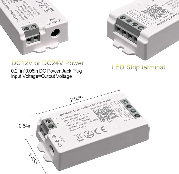 C02W CCT LED Controller Tuya WiFi 2.4G RF 3Pin PWM Dual White Strip Dimmer