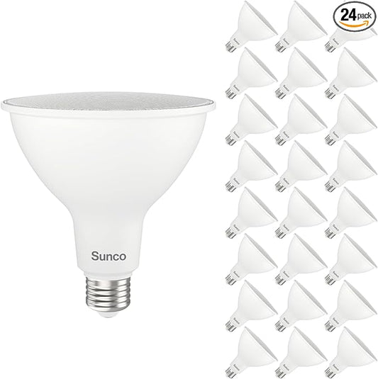 Sunco 24 Pack Outdoor Flood Light Bulbs, PAR38 LED Flood Lights Waterproof, 1800 LM, 15W (150W Equivalent), 5000K Daylight, Dimmable, E26 Base, Wet Rated, for Porch Landscape Driveway Garage Yard, UL