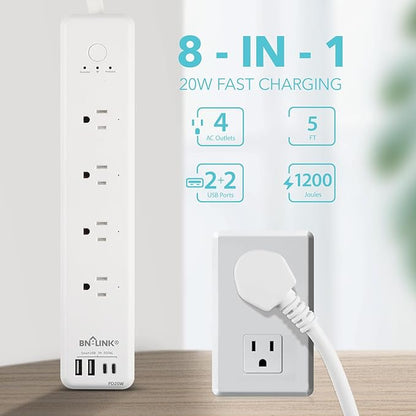 BN LINK Smart Plug Power Strip，Surge Protector with 4 Individually Controlled Smart Outlets, 4 USBs (incl. 20W USB-C), Compatible with Alexa and Google Home