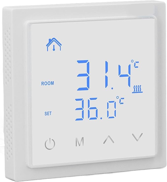 Smart Electric Floor Heating Thermostat 16A AC85V‑250V Home Thermostat, Easy Installation and Accurate Temperature Control (White)