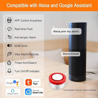 WiFi Door Alarm System: DIY Wireless Smart Home Security System Kit with APP Alerts, 9 Pieces-Kit (Alarm Siren, Door Window Sensor, Remote), Compatible with Alexa/Google, for House, Apartment