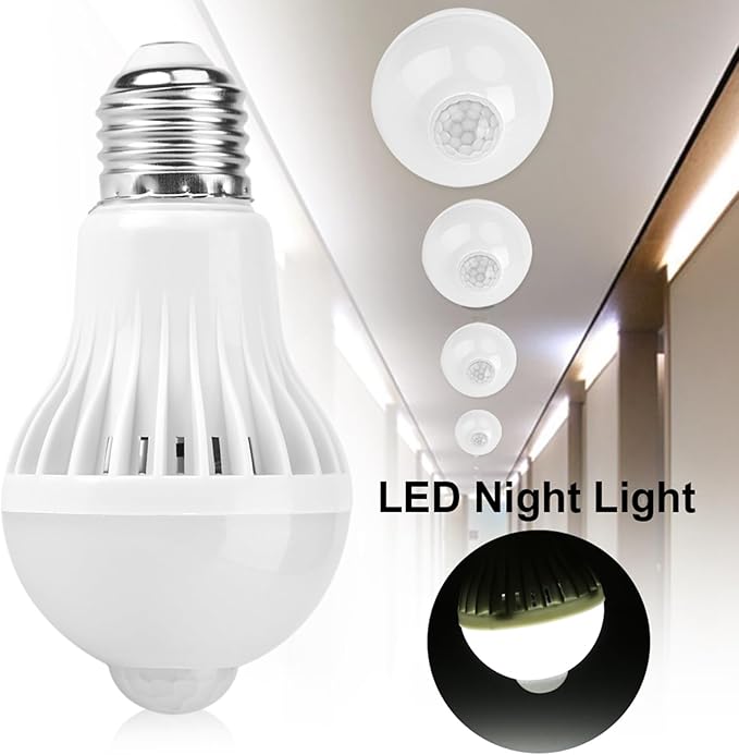 Keenso 7W E27 Motion Sensor Light Bulb, Smart Infrared Sensor PIR LED Bulbs, Auto On/Off Night Light for Outdoor Indoor Stairs Garage Corridor