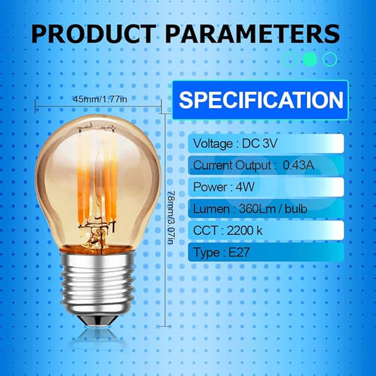 SOFOC G45G LED Bulb 3V DC E27 Base Outdoor Barn Light Warm Yellow 2200K Classic 4W Low Voltage Light 360LM High Color Rendering Vintage Edison Style Bulb No Dimmable 1Pcs