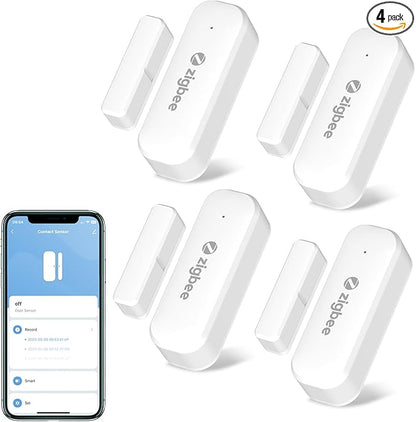 Tuya Zigbee Door and Window Sensor, Wireless Mini Contact Sensor, Requires Tuya Zigbee Hub, Smart Life Zigbee Connection, Compatible with Alexa/Google Assistant, 4Pack