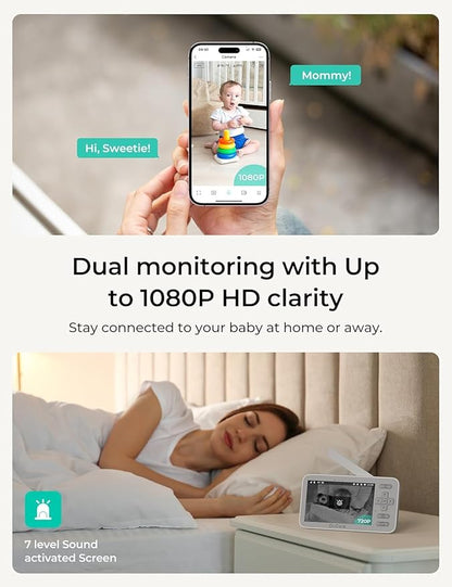 Dr.Care VistaView Lite Smart WiFi Baby Monitor with 2 Cameras- 4” 720P Split Screen & 1080P Camera App Control, Motion Alerts, Night Vision, 3000mAh Battery, 2-Way Talk, Triple Security, 1000ft Range