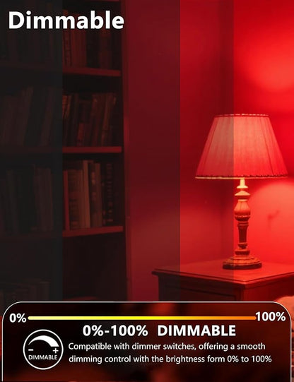 630nm Red Light Bulbs for Sleep Dimmable, 100% Blue Light Blocking A15 Red LED Dim Bulbs Bedroom Night Light for Party Decoration, Porch, Holiday Lighting etc Home Bulb E26 Base 5W 4Pack