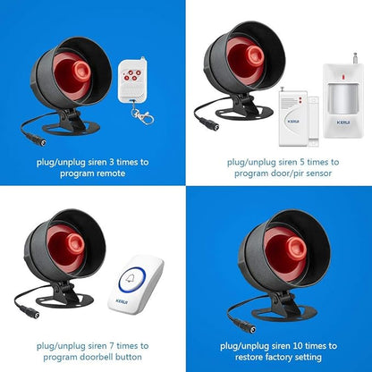 KERUI Home Security System Indoor Outdoor Weather-Proof Siren Window Door Sensors Motion Sensor Alarm with Remote Control More DIY, Wireless House Hotel Garage Shop Burglar Door Alarm, NO WIFI/GSM/APP