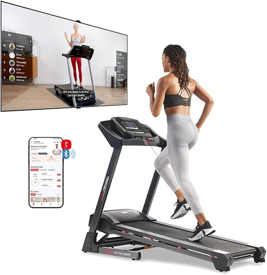 Sunny Health & Fitness Exercise Treadmills Double Deck Sizes and Incline Features with Bluetooth & SunnyFit App