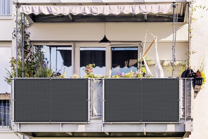 LOVE STORY Balcony Privacy Screen, 3'x5' Deck Shield Screen Fence Cover,UV Protection and Weather-Resistant,3 FT Height for Deck, Patio, Backyard, Outdoor Pool, Porch, Railing, Dark Grey