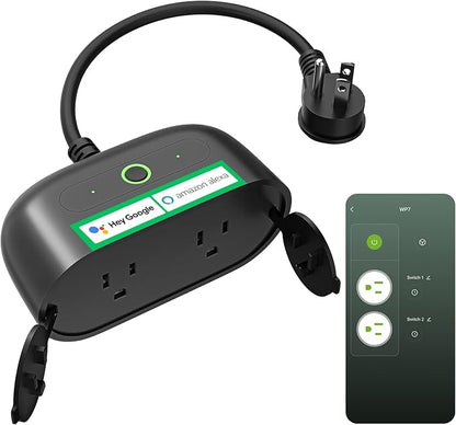 GHome Smart Outdoor Smart Plug, Smart Home Wi-Fi Outlet with 2 Sockets, IP64-Rated with Weather-Resistant Covers, Works with Alexa, Google Home & SmartThings, No Hub Required