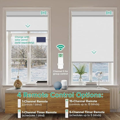 Motorized Roller Shades, 10O% Blackout Waterproof Remote Control Custom Window Shades Work with Alexa Google Assistant via RF Hub, Rechargeable Electric Blinds for Windows (Vinyl Light Grey)