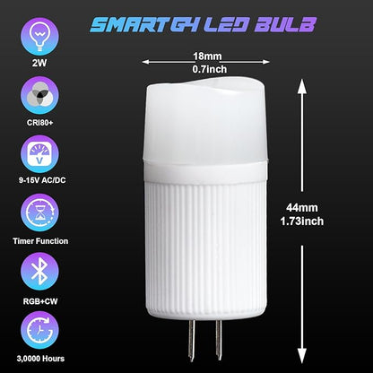 G4 LED Bulb 12V, 2W LED Light Bulb Color Changing, T3 G4 Bi Pin RGB Landscape Lights Low Voltage, Bluetooth Control Warm/Cool White&16 Million Colors for Outdoor Landscape Lighting, 1 Pack