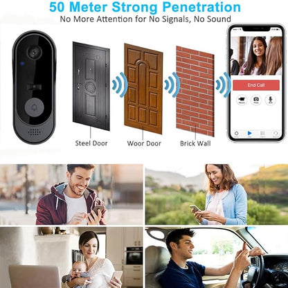 ZIG1 Doorbell Camera Wireless No Subscription, 1080p Video Doorbell with Chime, 2-Way Audio, Night Vision, 2.4G Wi-Fi, Indoor Outdoor