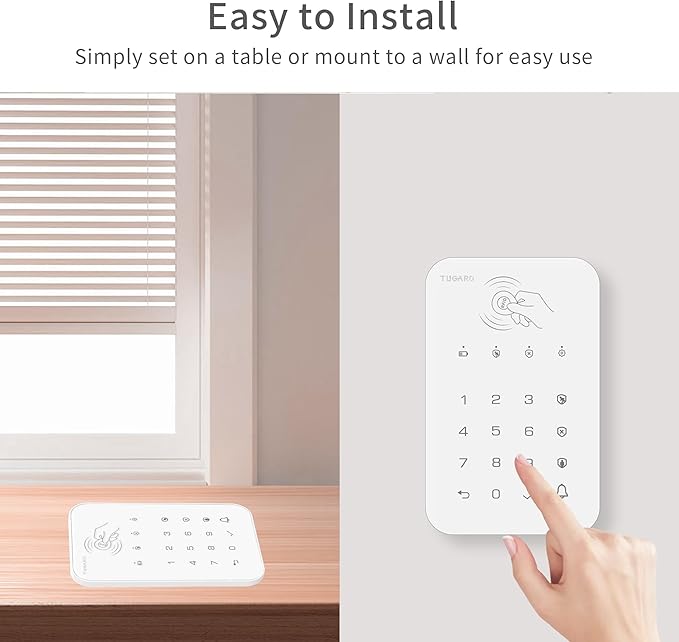Keyboard for WiFi GSM Burglar Alarm System,Smart Home Alarm System Base Wireless 12 Pieces-kit,DIY Alarm System,Remote,Keypad,Compatible with Alexa,for House,Villa Apartment Security,White