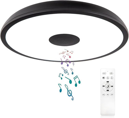 Black Waterproof LED Flush Mount Ceiling Light Fixture,with Bluetooth Speaker,11 Inch,18 watt,Dimmable Music Lamp,RGB Color Changing Light with Remote Control,for Bathroom,Shower,Bedroom