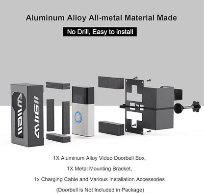 Bleu Clair Anti-Theft Video Doorbell Mount All Metal Compatible with Ring/Blink Wireless Doorbell, with Charging Port, No Drill, Not Block Doorbell Motion Sensor, for Rentals Apartment