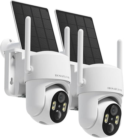 Outdoor Security Camera Wireless, 360° PTZ Remote Wireless Cameras for Home Security Solar Powered, 2K Solar Security Camera with Spotlight Color Night Vision, Free Cloud Storage(Need Apply) ,2 Pack