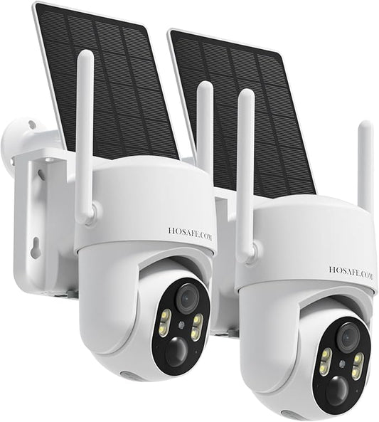 Outdoor Security Camera Wireless, 360° PTZ Remote Wireless Cameras for Home Security Solar Powered, 2K Solar Security Camera with Spotlight Color Night Vision, Free Cloud Storage(Need Apply) ,2 Pack