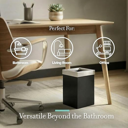 Gatco Small Bathroom Trash Can with Lid, Square 3 Gallon Stainless Steel Wastebasket, Under Sink, Matte Black and Satin Nickel, for Bathroom, Bedroom, Office (1915SN)