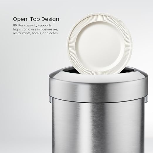 Home Zone Living 16 Gallon Commercial Trash Can with Removable Open Top Lid
