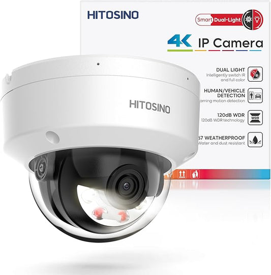 8MP Outdoor Dome PoE Camera - 4K IP Camera with Mic/Audio, Human/Vehicle Detection, Smart Hybrid Color Night, 2.8mm 114°FoV, IP67, IK08 vandalproof, H.265+, 3-Axis, 120db WDR, SD Card Slot