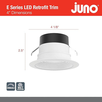 Juno E Series 4" LED Ceiling Light, Baffle Trim Recessed Lighting with 5-in-1 Switchable White Color, 700 Lumens, Wet Rated LED Downlight, Dimmable, White, 1-Pack