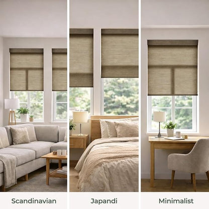 ZSHINE Motorized Linen-Look Roller Shades for Windows, Rechargeable Smart Light Filtering Blinds Compatible with Alexa (82189D)
