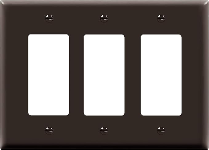 ENERLITES Triple Decorator Switch Cover, Three Gang Outlet Wall Plate, Gloss Finish, Mid-Size 3-Gang 4.88" x 6.77", Unbreakable Polycarbonate Thermoplastic, UL Listed, 8833M-BR, Brown