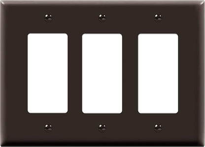 ENERLITES Triple Decorator Switch Cover, Three Gang Outlet Wall Plate, Gloss Finish, Mid-Size 3-Gang 4.88" x 6.77", Unbreakable Polycarbonate Thermoplastic, UL Listed, 8833M-BR, Brown