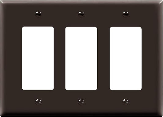 ENERLITES Triple Decorator Switch Cover, Three Gang Outlet Wall Plate, Gloss Finish, Mid-Size 3-Gang 4.88" x 6.77", Unbreakable Polycarbonate Thermoplastic, UL Listed, 8833M-BR, Brown