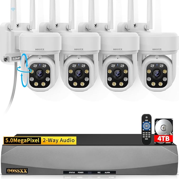 (2026 Update 120 Day Storage) 5MP PT Wireless Security Camera System with AI Human Tracking, Dual-Band 2.4G&5G WiFi, 130° Wide Angle, 2-Way Audio, No Monthly Fee, Outdoor Home Security Kit