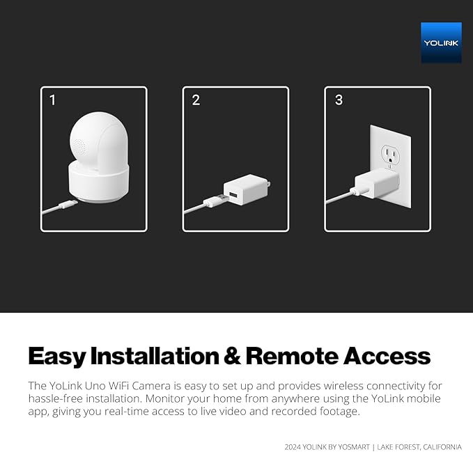 YoLink Uno 2.4G WiF Wireless Home Security Camera Indoor, for Baby and Pet Monitor, 1080p Dog Camera with Phone App, Night Vision B/W, 2-Way Audio, 64G SD Card Included, 360°