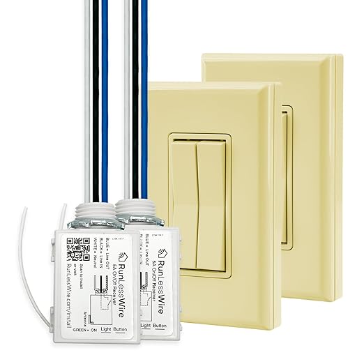 RunLessWire 3-Way Fan & Light Battery-Free DIY Kinetic Wireless Light Switch Kit for Bathrooms & Ceiling Fans: 2 Dual Remote Switches, Both Control 2 5A On/Off Receivers Separately Ivory