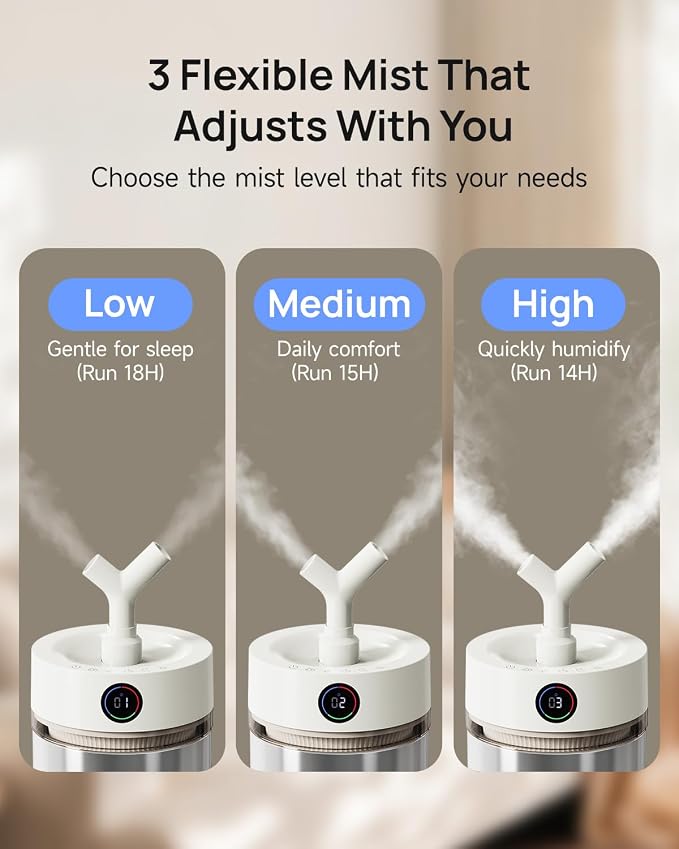 Feekaa Stainless Steel Humidifier, 4L/1Gal Cool Mist Humidifiers for Bedroom, Easy to Clean Dishwasher Safe Humidifier Large Room with Diffuser, Humidifiers for Baby Nursery Living Room Office Plant