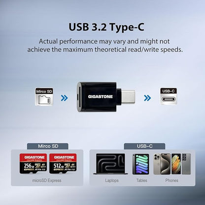 【Designed for Switch 2】 GIGASTONE 512GB microSD Express, R/W 880/650MB/s Compatible with Nintendo-Switch 2, SD 7.1, Professional Camera, A1 V30, with SD Adapter and USB C Card Reader