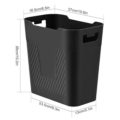 Cute Small Black Trash Can Wastebasket 2.9 Gallon Plastic Garbage Can Waste Basket for Narrow Spaces Bathrooms Laundry Room Kitchens Offices Kids Rooms (Black)