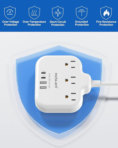 Italy Travel Plug Adapter with 3FT Extension Cord, meta-ant Italy Power Adapter with 3 American Outlets 4 USB Ports(2 USB-C), Type L Adapter for US to Italy Chile Ethiopia Libya Syria Tunisia Uruguay