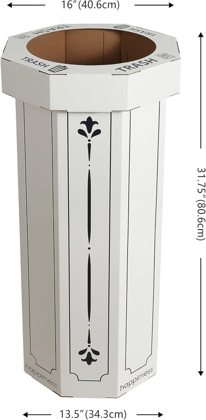 happimess Fleur 25 Gal Trash Can Bin, Bridal Ivory, Set of 2