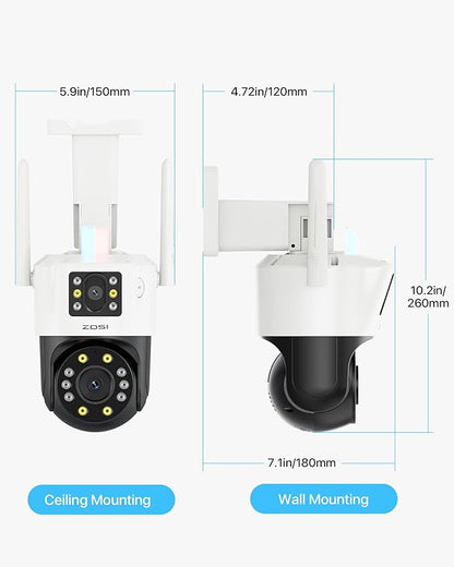 ZOSI C298 Max 4K 8MP Dual-Lens(2x4MP) Wired WiFi PTZ Plug-in Security Camera Outdoor, Wide Angle, 2.4GHz 360 Camera, 8X Hybrid Zoom, Person/Vehicle Detect, Color Night Vision, Spotlight Siren