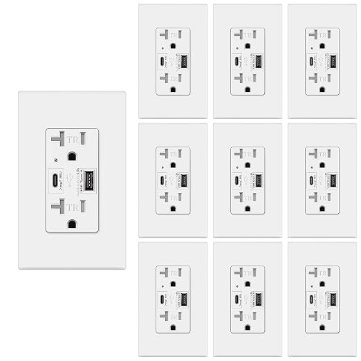 USB C + A Outlet 4.8A 24W Wall Receptacle Fast Charging 20 Amp Commercial, Tamper Resistant Wall Plate Included UL Listed Not for Laptops Type C Micmi White 10 Pack
