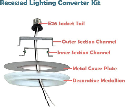 Aspen Creative 21067-11, Recessed Lighting Converter Kit, 8" Diameter, White Plastic Medallion, Set of 1