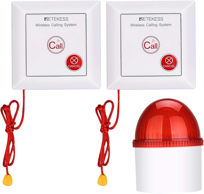Retekess TH103 Wireless Strobe Light, Outdoor Siren With 3 Red LED, 110dB Loud Flash Siren, 2 Panic Buttons for Office, Warehouse, Business