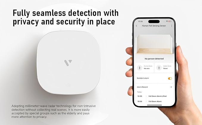 Human Presence Sensor WiFi Motion Detector mmWave Radar Wired Smart Motion Sensor Support Alexa/Google Home 2.4 GHz Wi-Fi Fall Detection for Seniors Privacy-Safe