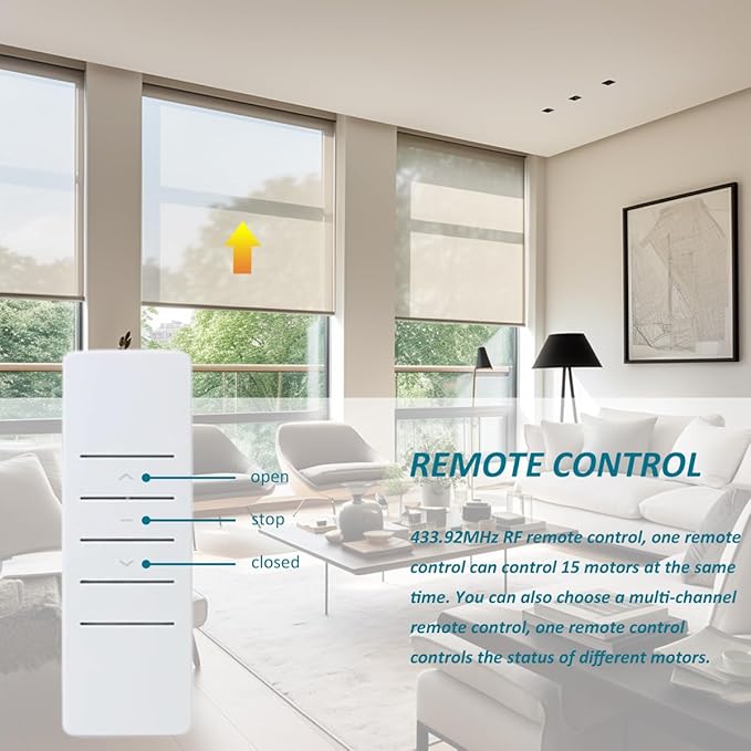 Rechargeable Roller Shade Motor with Remote, Type-C Charging 2800mAh Battery for 1.5” Tube (38mm), Wireless Electric Blind Drive Retrofit Kit, Quiet Operation (1.1N.m Torque 30rpm/min)