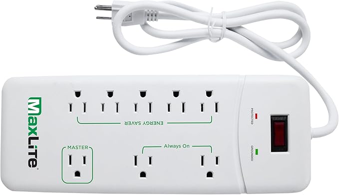 MaxLite Advanced Power Strip with 8 RECEPTACLES and 1350 Joules of Surge Protection,White,APS-8/1350J