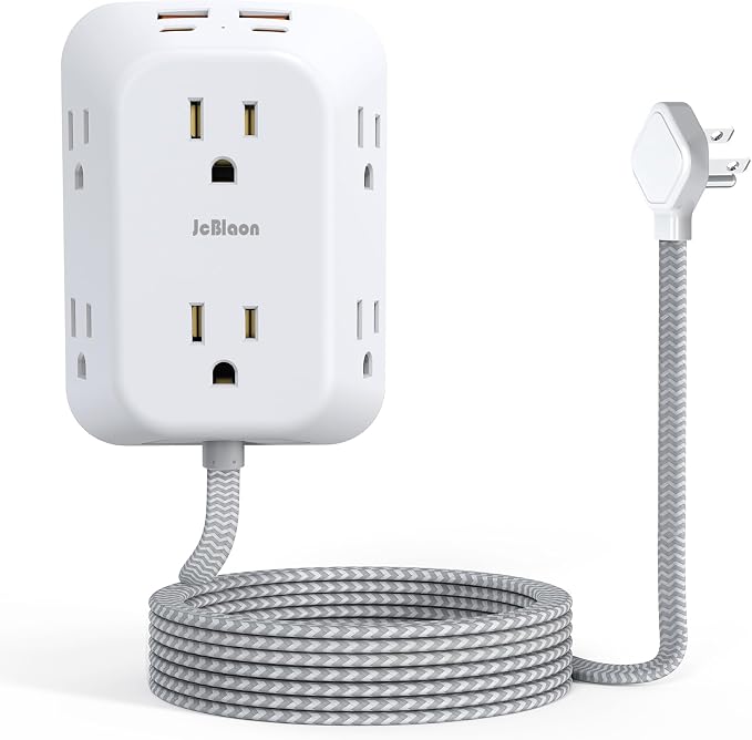 Surge Protector Outlet Extender, 6 Outlet Splitter with 4 USB Ports (2 USB C), 4 Sided 1050 J Multi Plug Wall Adapter Power Strip for Home Office Kitchen Travel