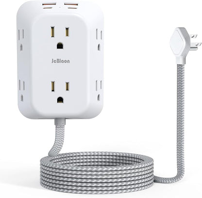 Surge Protector Outlet Extender, 6 Outlet Splitter with 4 USB Ports (2 USB C), 4 Sided 1050 J Multi Plug Wall Adapter Power Strip for Home Office Kitchen Travel